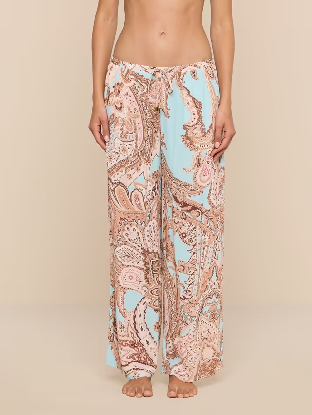 L'AGENCE Geraldine Cover-Up Pant in brown and blue paisley